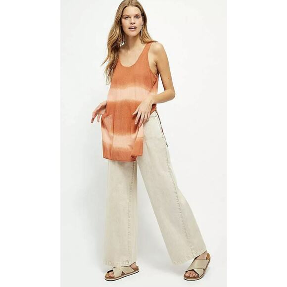 Free People Tops - FREE PEOPLE Women Orange Acid Wash Sleeveless Scoop Neck Tank Top Size M A002069
